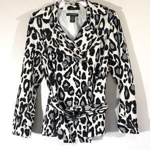 A. Giannetti Silk‎ Snow Leopard Belted Blazer Top